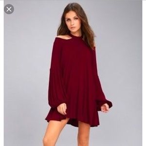 NWT! Free People Wine colored cold shoulder dress